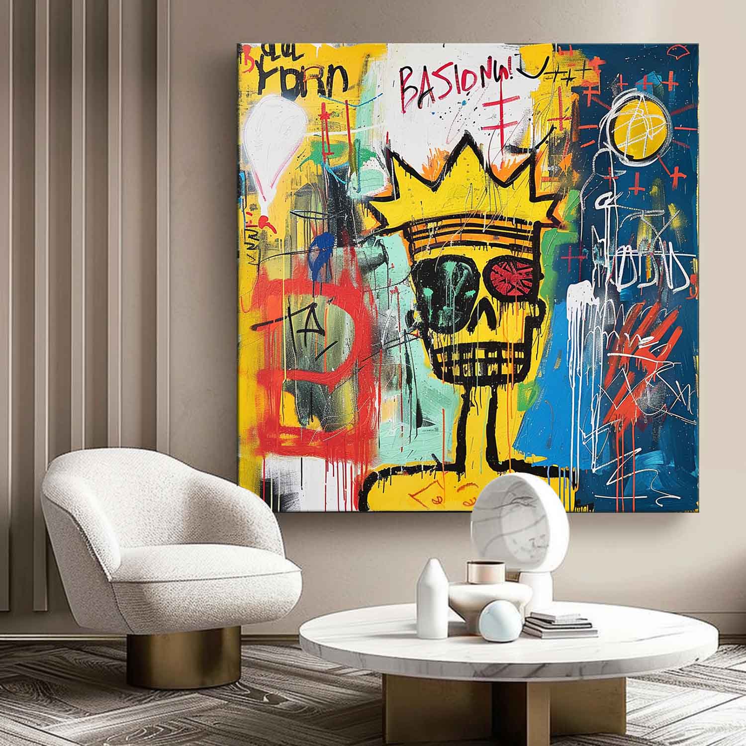 Basquiat Abstract Art for Sale Modern Expressionist Art Cool Skull Graffiti Canvas Wall Art Graffiti Street Abstract Art