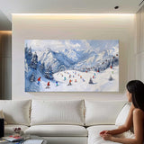 Large 3D Ski Resort Skier Texture Painting for Sale White Snow Mountain Ski Resort Skier Canvas Wall Art Decor