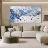 Large 3D Ski Resort Skier Texture Painting for Sale White Snow Mountain Ski Resort Skier Canvas Wall Art Decor