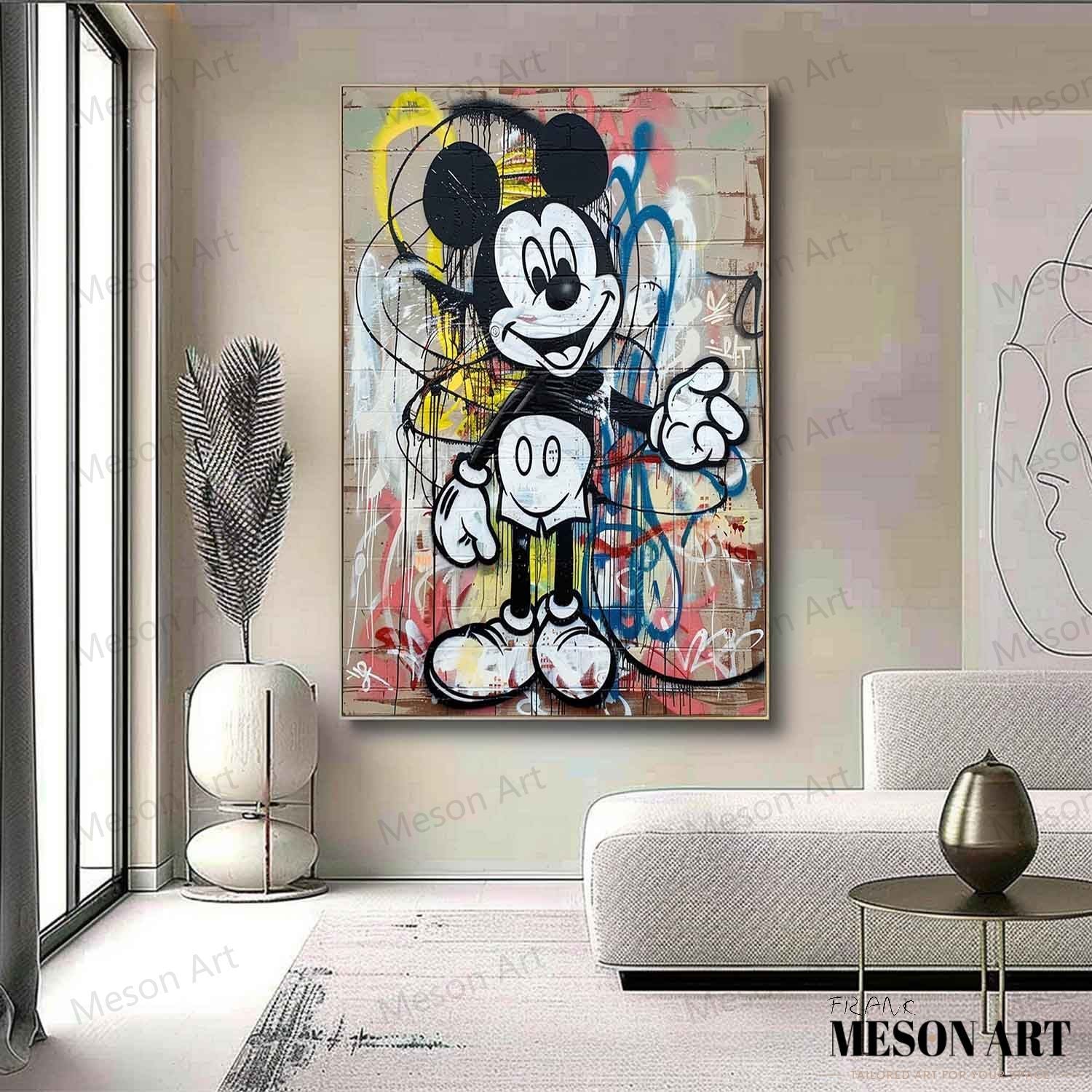 Kids Room Cartoon Wall Art for Sale Funny Mickey Graffiti Art Colorful Mickey Mouse Graffiti Street Painting