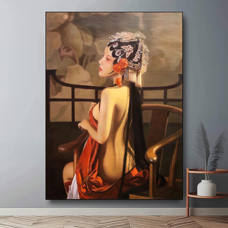 Large Hyperrealistic Beautiful Chinese Woman Portrait Oil Painting Realistic Portrait Art For Sale