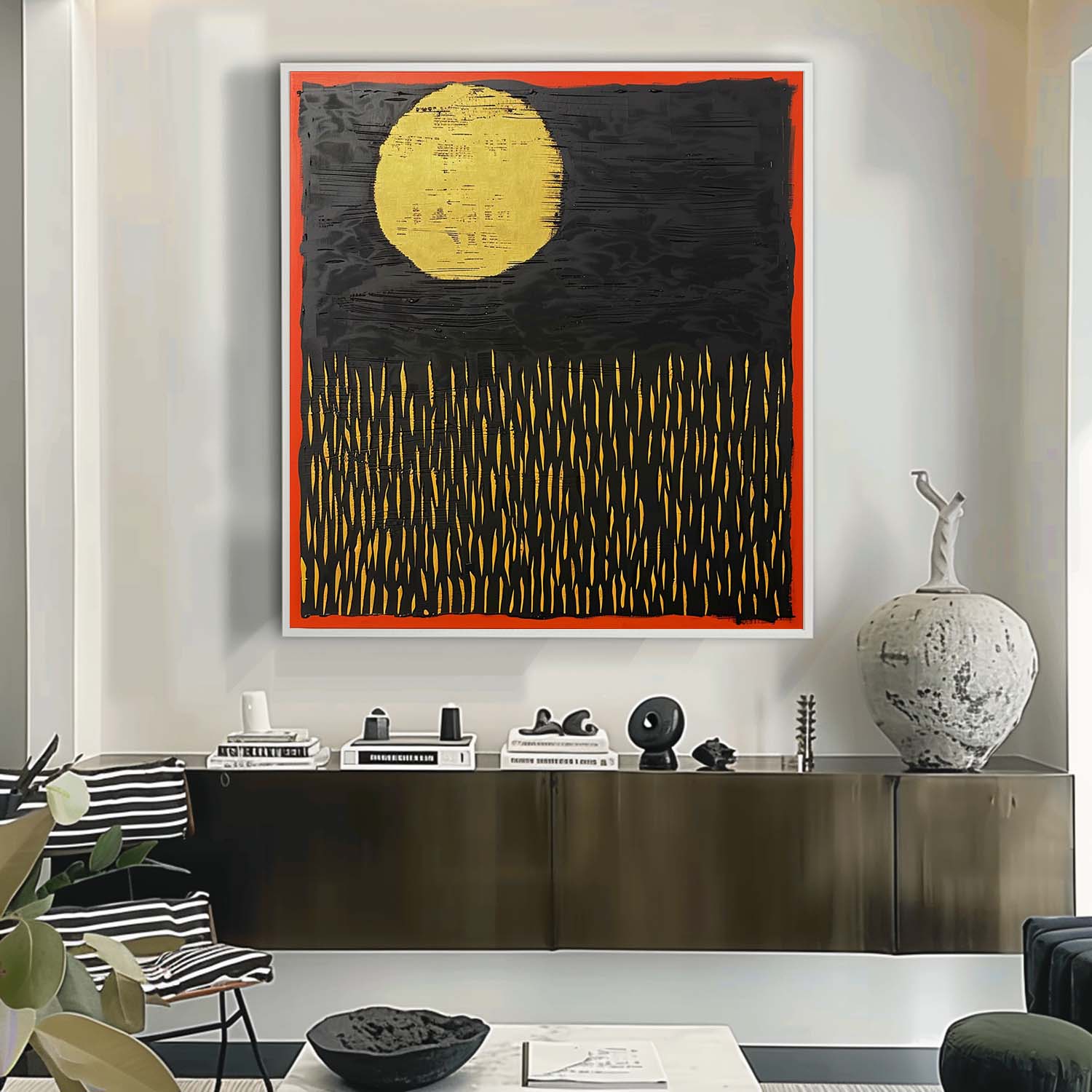 Gold and Black Minimalist Canvas Wall Art Wabi Sabi Art Gold and Black Abstract Oil Paintings for Sale