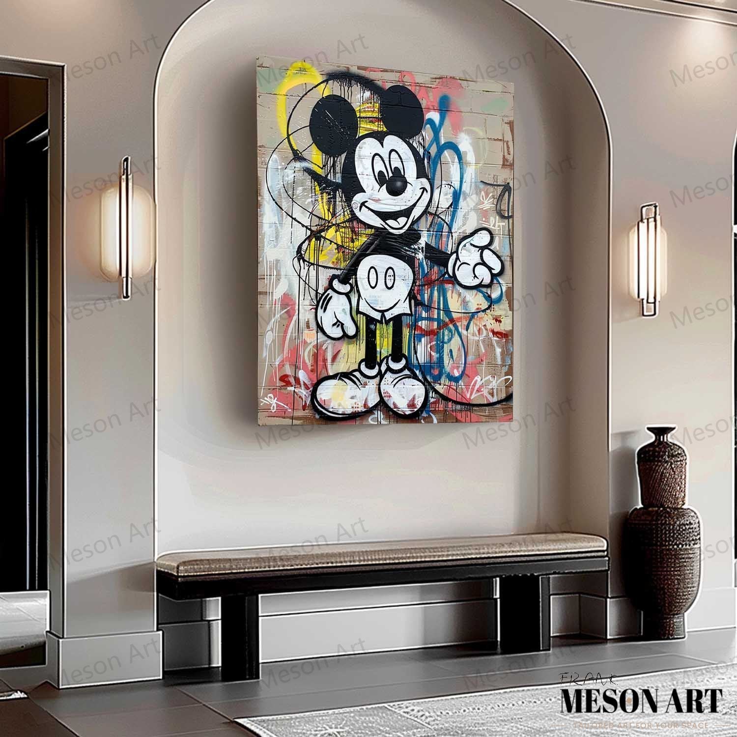 Kids Room Cartoon Wall Art for Sale Funny Mickey Graffiti Art Colorful Mickey Mouse Graffiti Street Painting