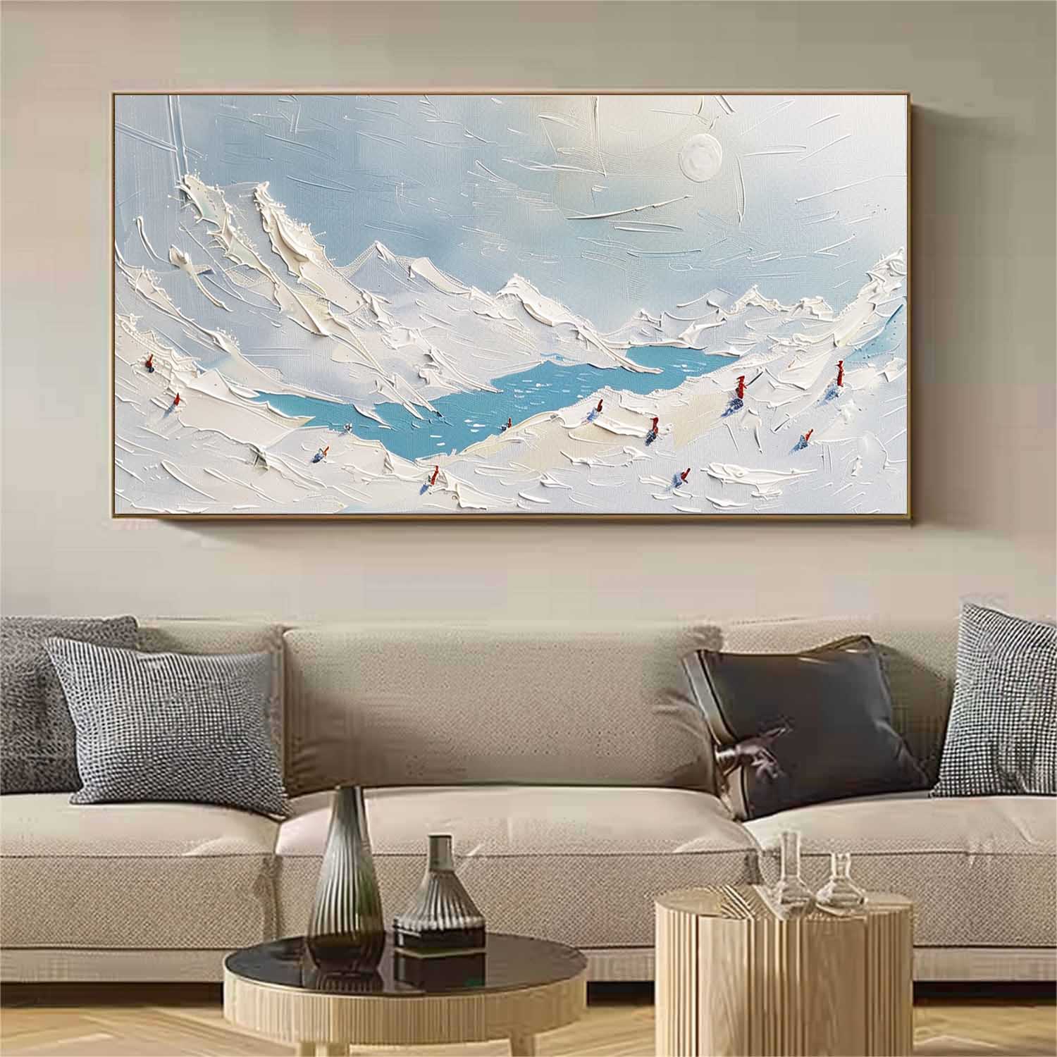 Large Glacial Lake Texture Painting Glacial Lake Canvas Wall Art Plaster Canvas Art for Sale