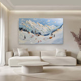 Large Snow Mountain Resort Landscape Oil Painting Snow Mountain Resort Canvas Wall Art Decoration