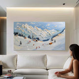 Large Snow Mountain Resort Landscape Oil Painting Snow Mountain Resort Canvas Wall Art Decoration