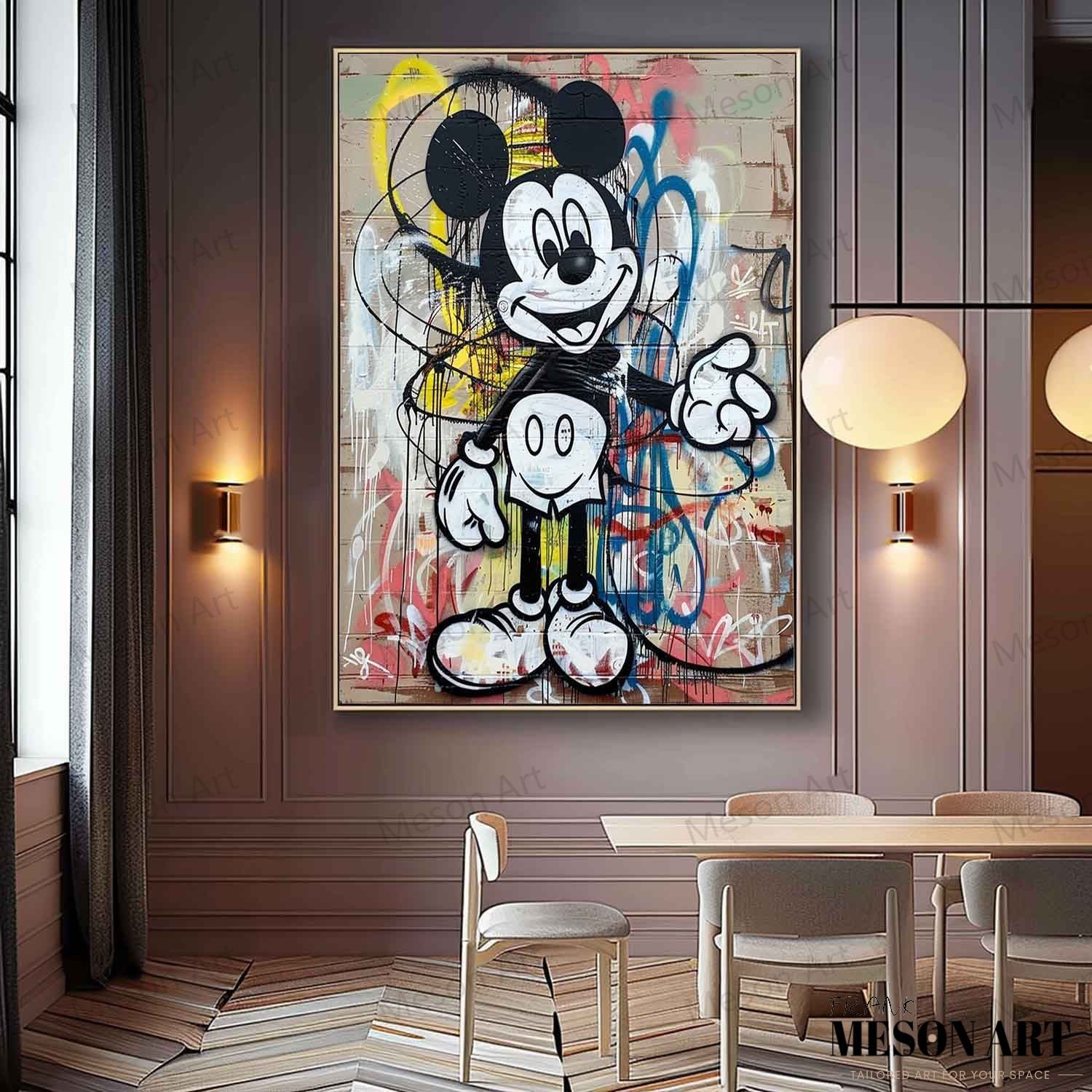 Kids Room Cartoon Wall Art for Sale Funny Mickey Graffiti Art Colorful Mickey Mouse Graffiti Street Painting