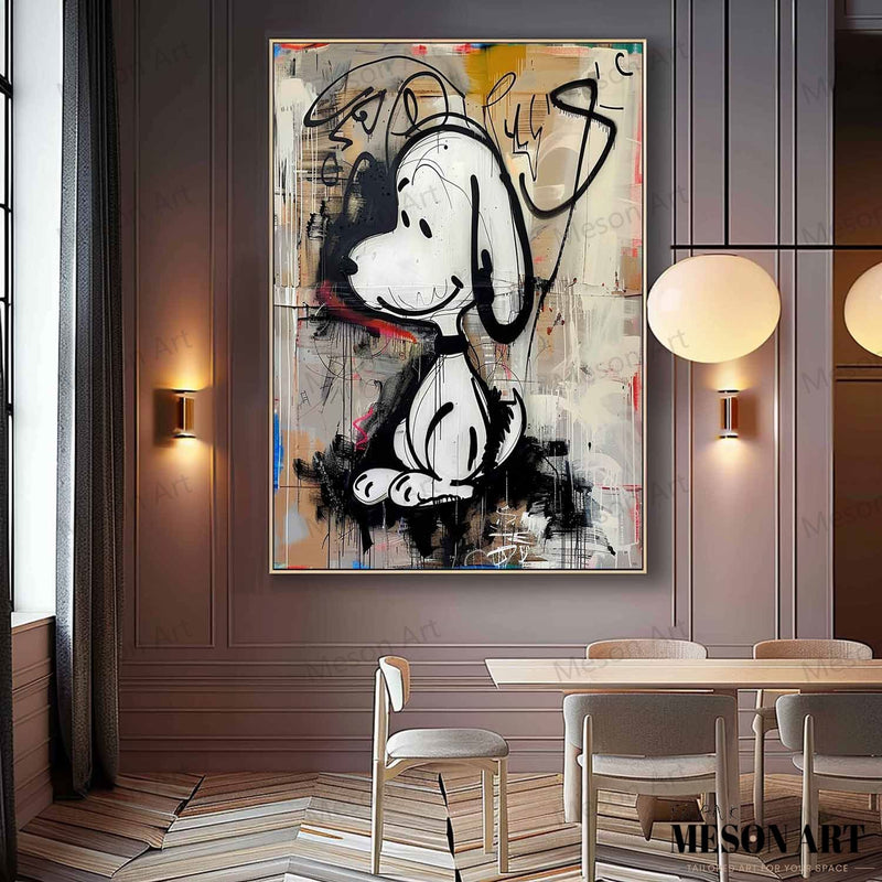 Snoopy Graffiti Art on Canvas Snoopy Wall Art for Kids Room for Sale Colorful Snoopy Graffiti Street Oil Painting
