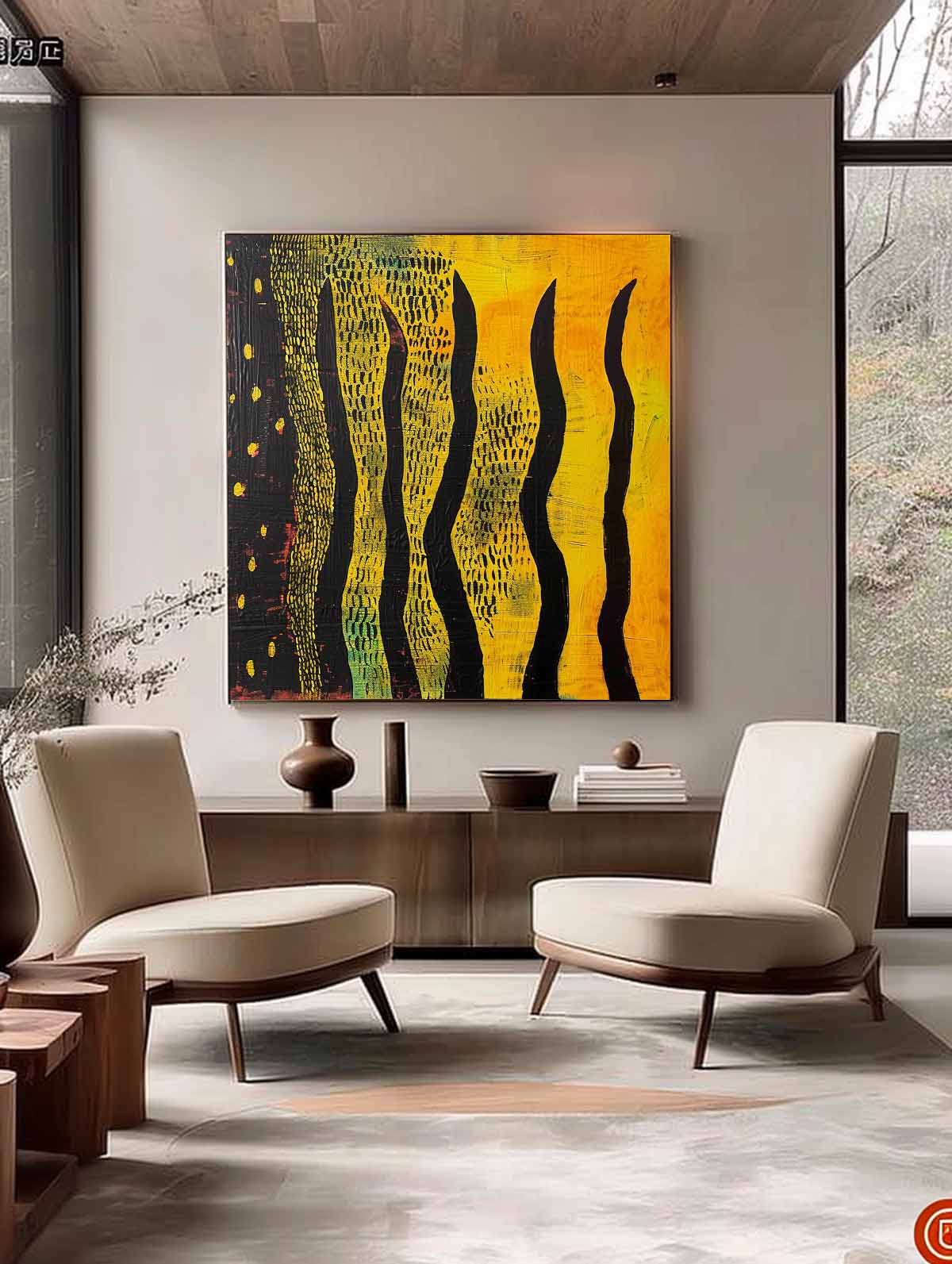 Gold and Black Abstract Art for Sale Wabi Sabi Art Gold and Black Minimalist Oil Painting on Canvas