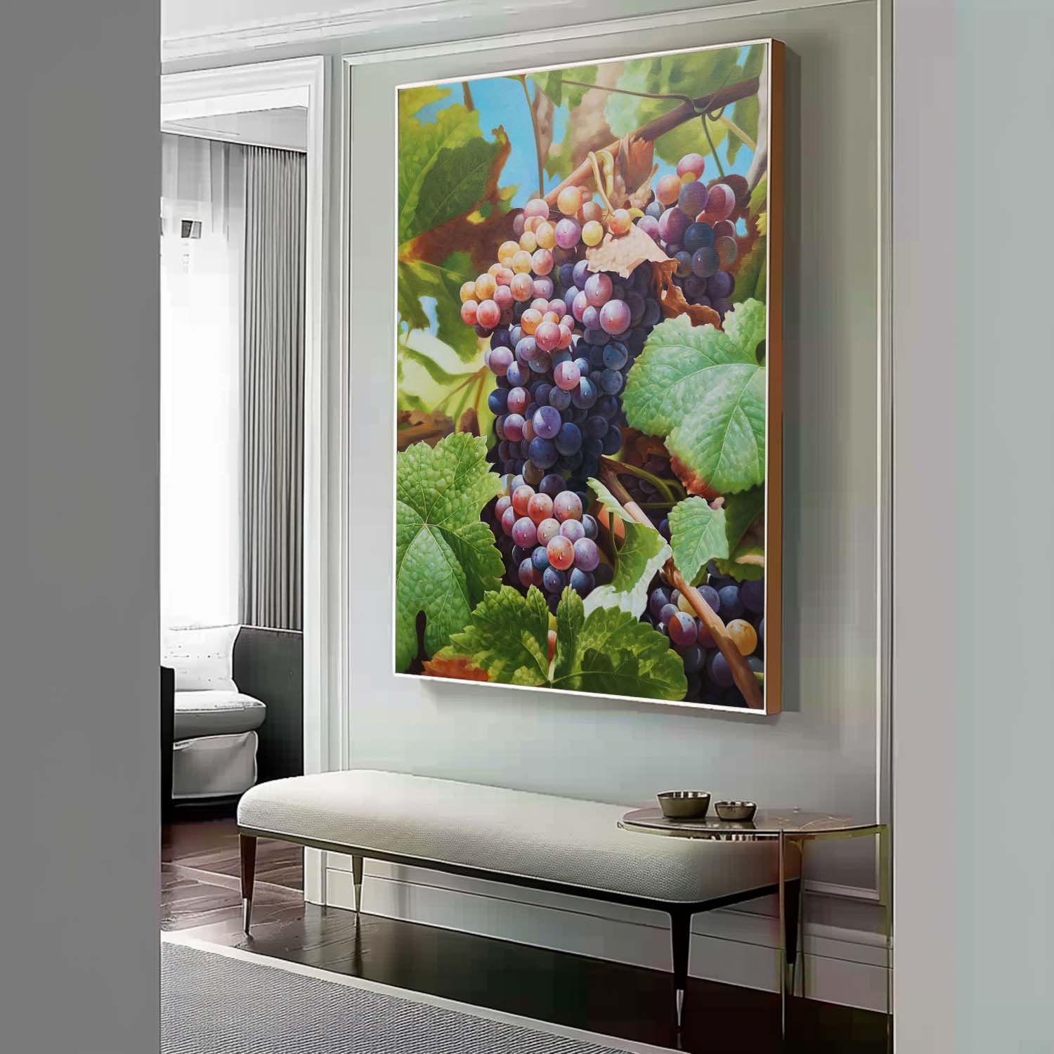 Large Hyperrealistic Grape Canvas Wall Art Realistic Grape Wall Painting Realistic Grape Scenery Mural Decoration