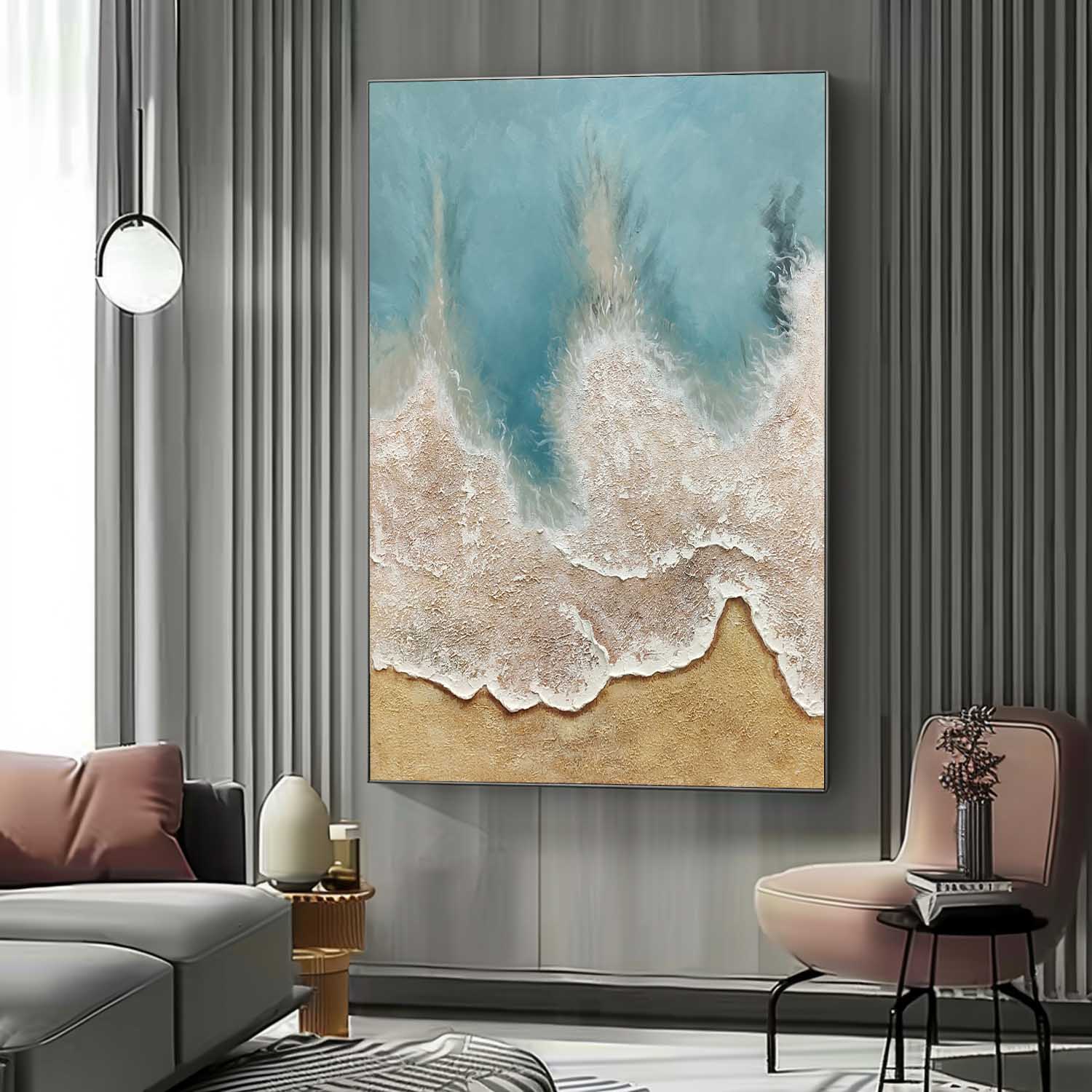 Large 3D Coastal Wall Painting Sea Heavy Textured Plaster Art Canvas Abstract Texture Art Wall Decor