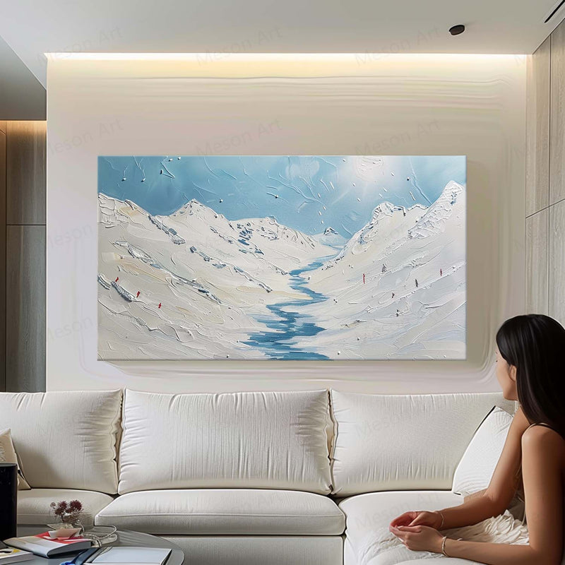 Large White Glacier Oil Painting White Plaster Texture Art On Canvas White Glacier Wall Art Decor