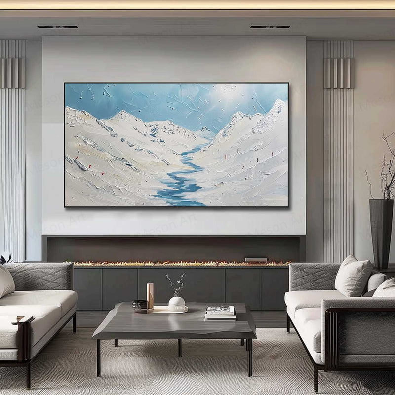 Large White Glacier Oil Painting White Plaster Texture Art On Canvas White Glacier Wall Art Decor