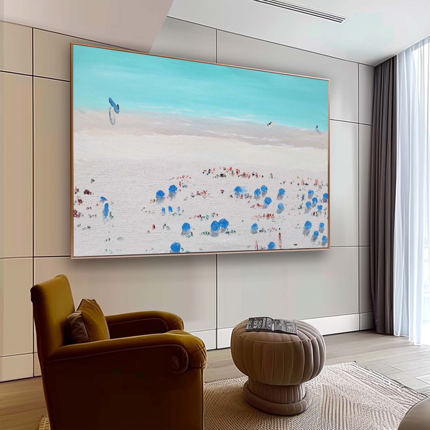 White Seaside Beach Abstract Art White Beach Minimalist Painting White and Blue Coast Art Wall Decor