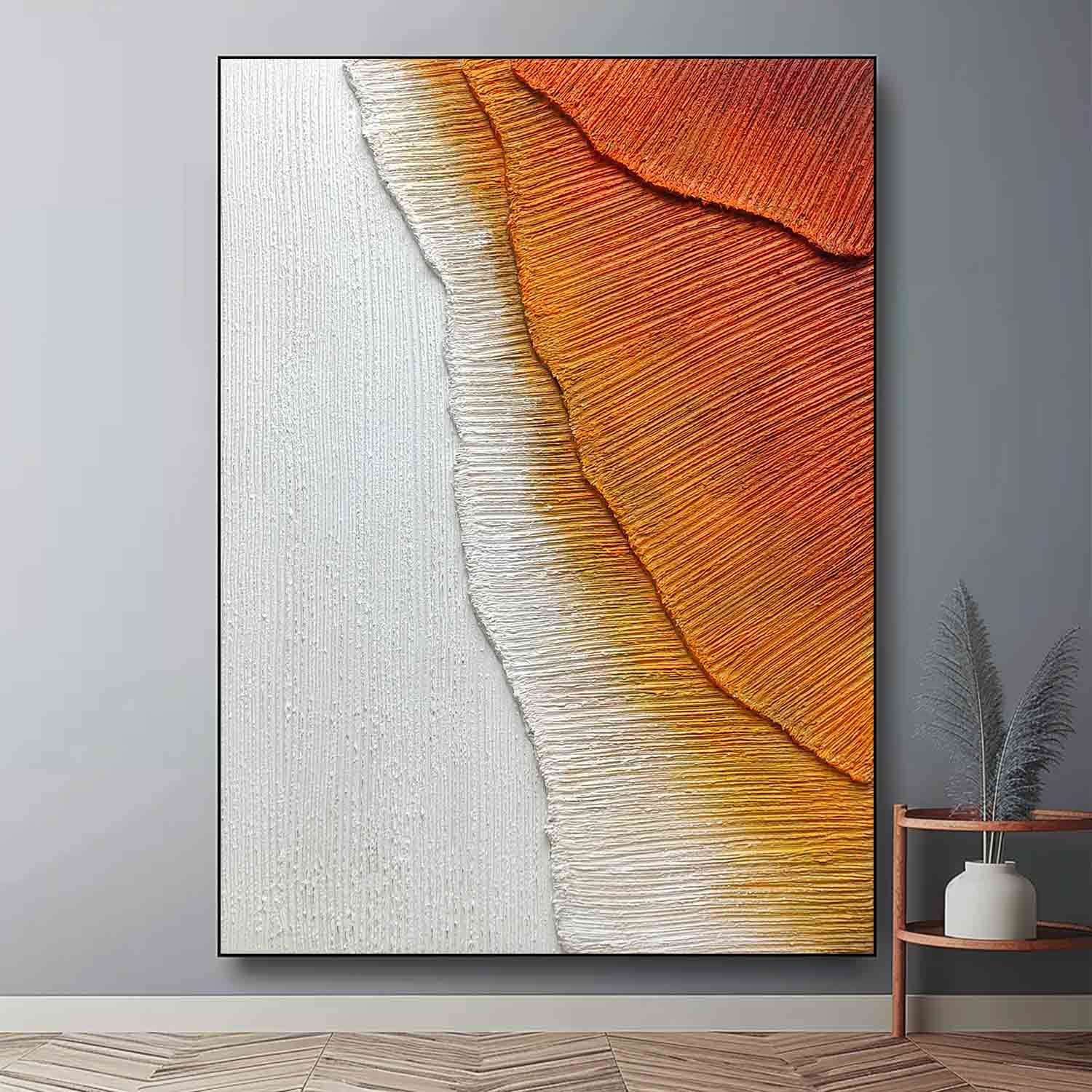 Large Orange And White Sea Wave Texture Painting 3D Plaster Art On Canvas Sea Modern Wall art Decor