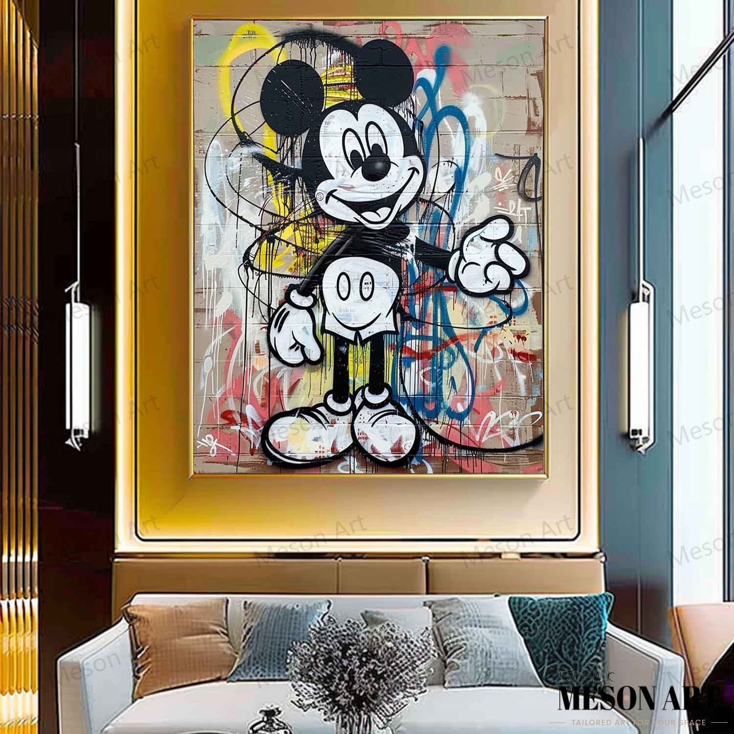 Kids Room Cartoon Wall Art for Sale Funny Mickey Graffiti Art Colorful Mickey Mouse Graffiti Street Painting