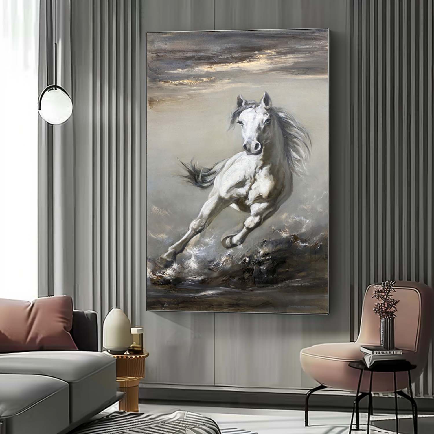 White Horse Abstract and Realistic Oil Painting White Horse Canvas Abstract and Realistic Art White Horse Wall Art Decoration