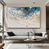 Abstract Beach Wall Art Blue and Beige Abstract Art on Canvas Blue and Beige Abstract Landscape Oil Painting