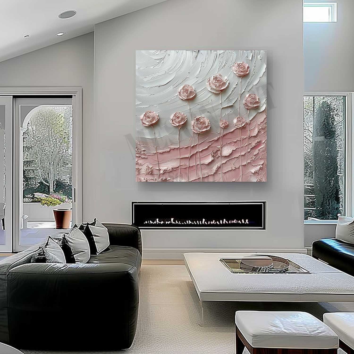 3D Pink Roses Oil Painting for Sale Pink Flowers Plaster Art Textured Rose Flowers Canvas Wall Art Decor