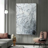 White and Black Abstract Line Art on Canvas White and Black Abstract Canvas Wall Painting