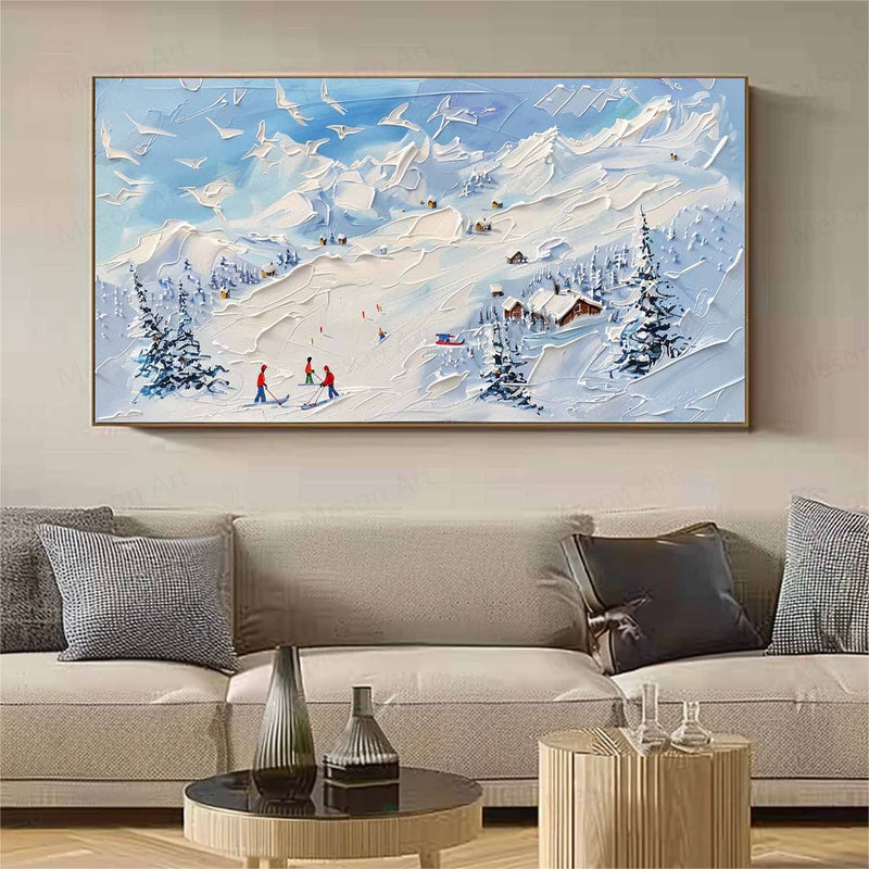 3D White and Blue Snow Mountain Landscape Texture Painting Snow Mountain Texture Canvas Wall Art Decorative Painting