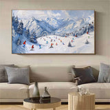 Large 3D Ski Resort Skier Texture Painting for Sale White Snow Mountain Ski Resort Skier Canvas Wall Art Decor