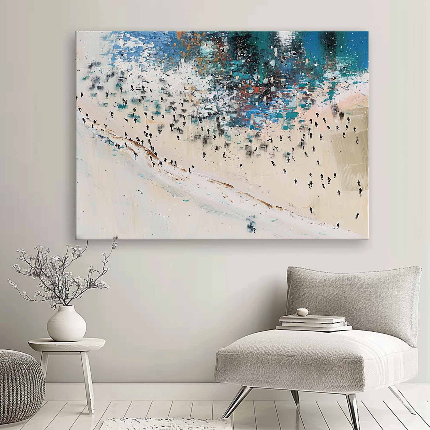 Abstract Beach Wall Art Blue and Beige Abstract Art on Canvas Blue and Beige Abstract Landscape Oil Painting