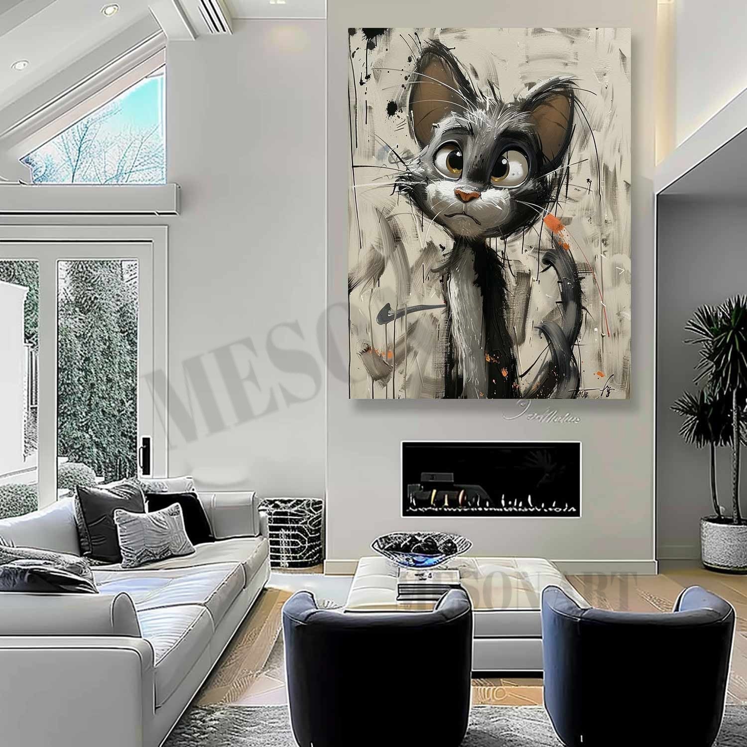 Cat Portrait Minimalist Painting Tom Cat Pop Art for Sale Tom Cat Portrait Pop Canvas Wall Art