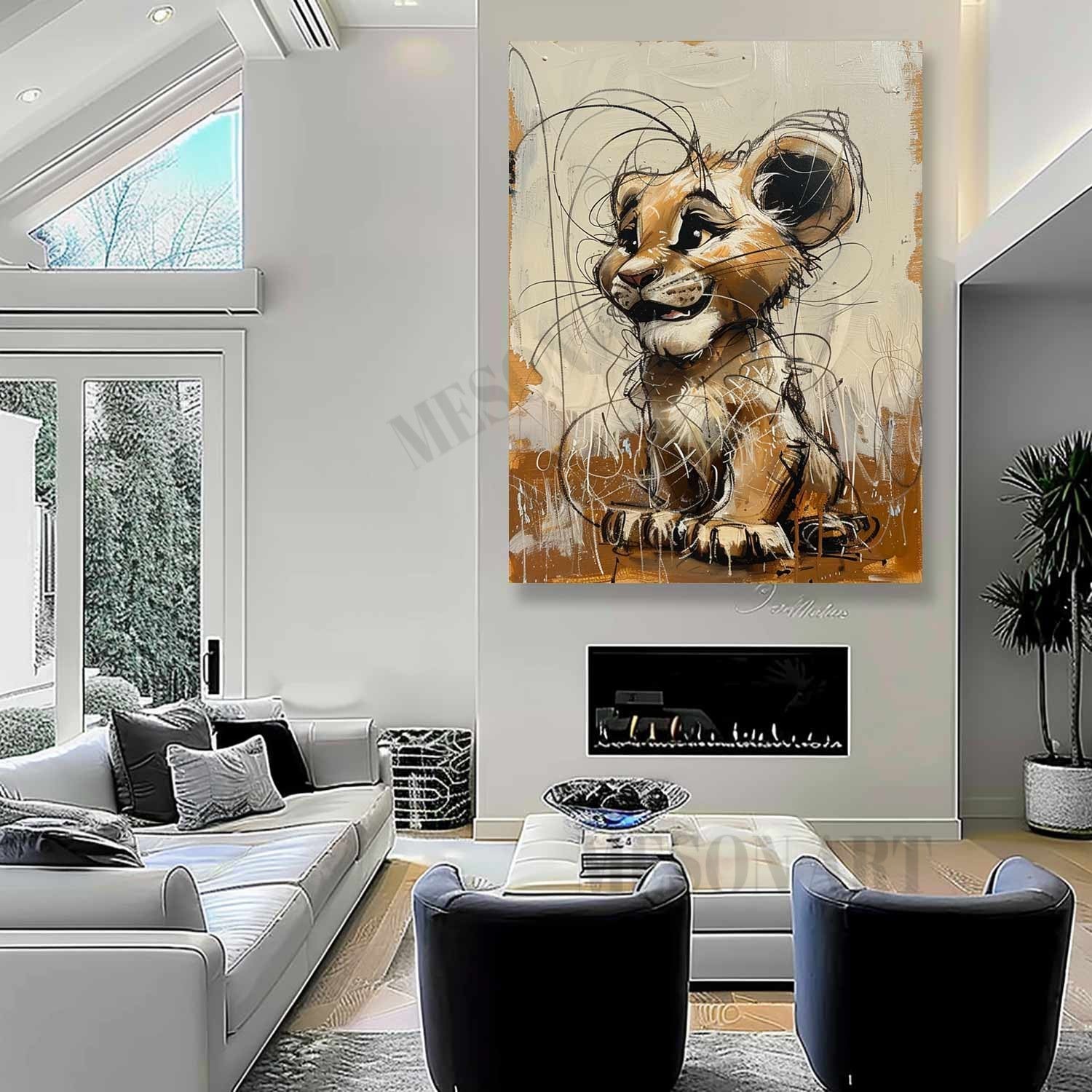 Lion King Simba Painting Simba Graffiti Cartoon Canvas Wall Art Simba Graffiti Canvas Art for Sale