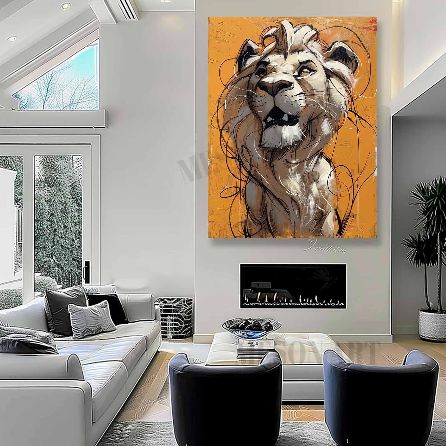 Lion Oil Painting Lion Graffiti Cartoon Canvas Wall Art Lion Graffiti Canvas Art for Sale