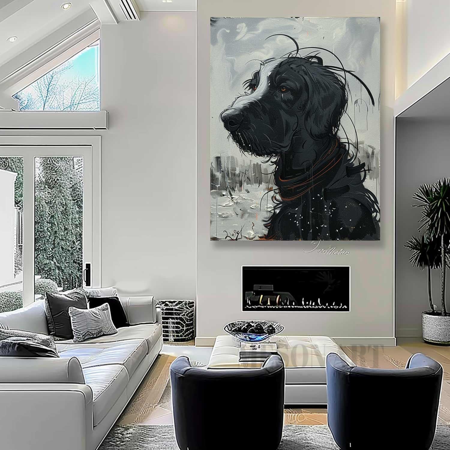 Large Dog Portrait Paintings for Sale Black and White Dog Portrait Paintings Custom