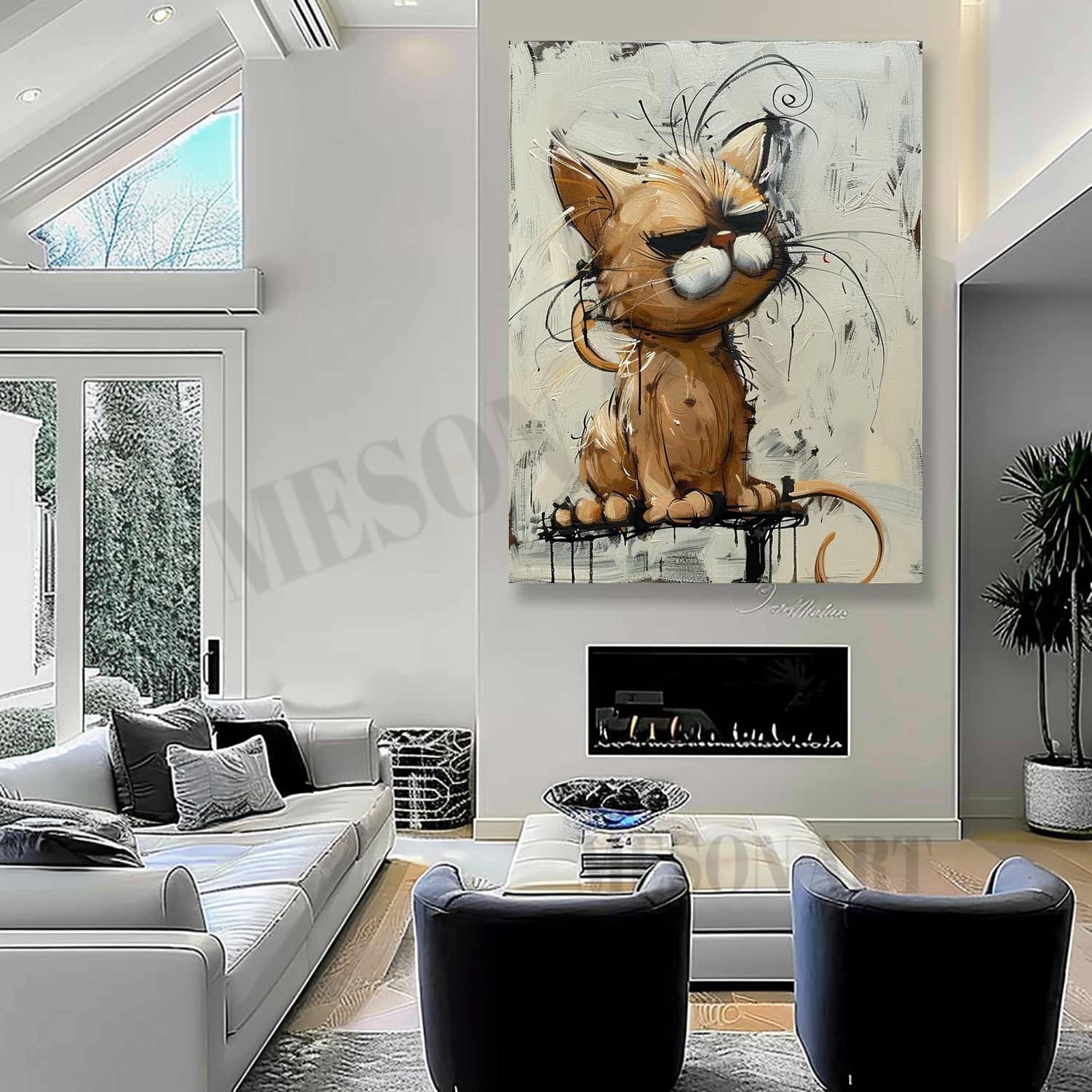 Garfield Graffiti Canvas Art Beige and Yellow Cat Wall Art Garfield Graffiti Cartoon Painting