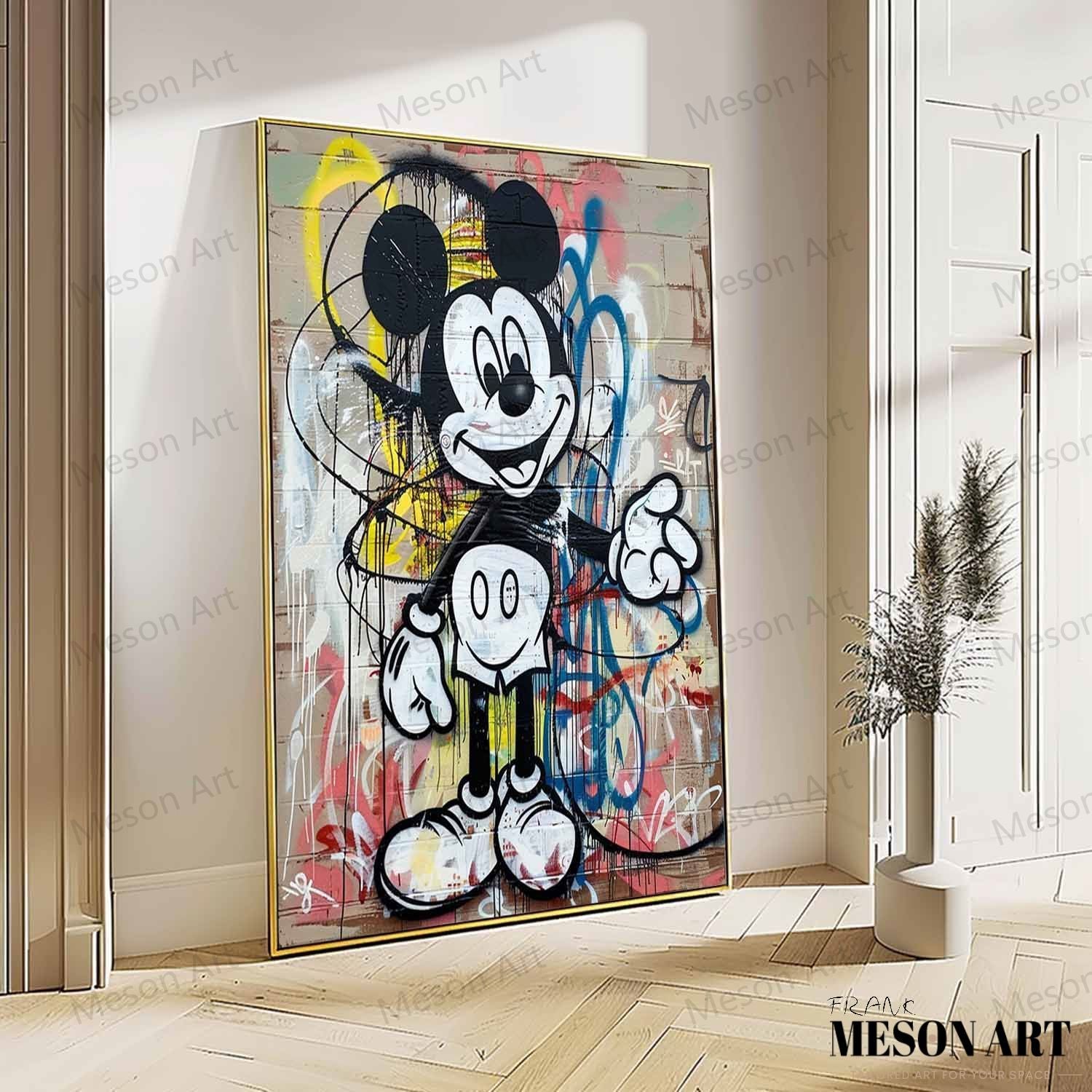 Kids Room Cartoon Wall Art for Sale Funny Mickey Graffiti Art Colorful Mickey Mouse Graffiti Street Painting