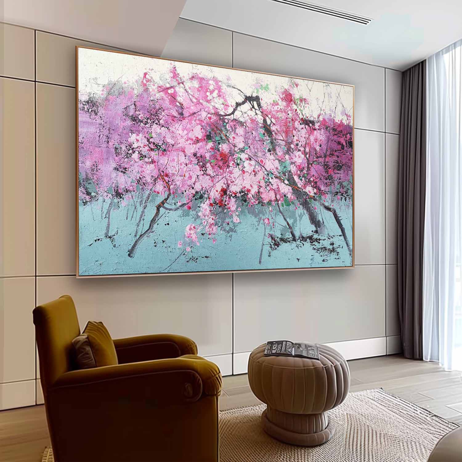 Large Pink Plum Blossom Oil Painting Pink Plum Blossom Wall Art Decoration Plum Blossom Canvas Art