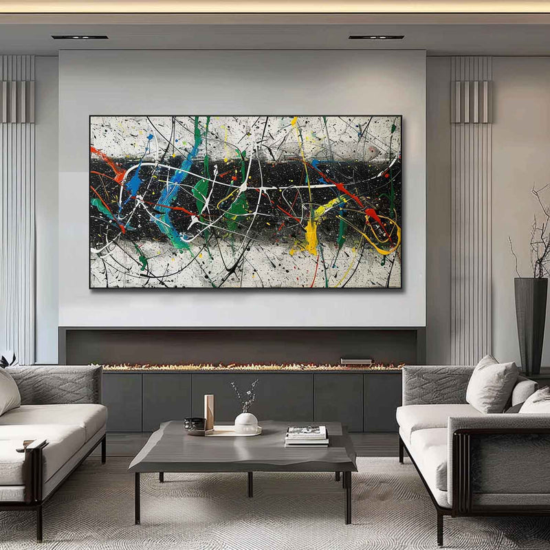 Large Colorful Abstract Canvas Wall Art Decor Modern Pollock Paintings For Sale