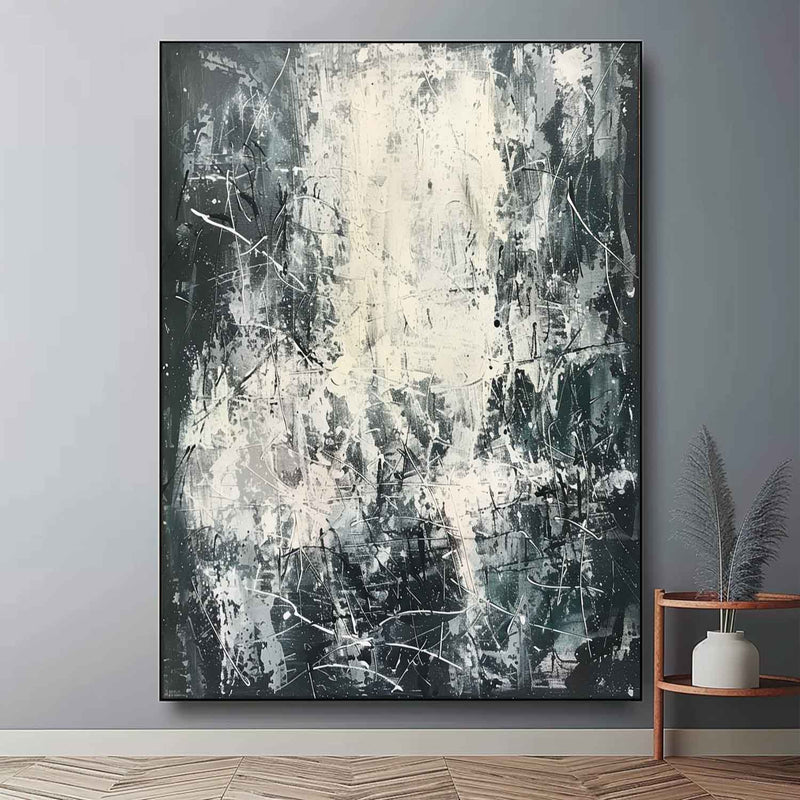 Large White and Green Abstract Expressionism for sale White and Green Abstract Canvas Wall Art Decor