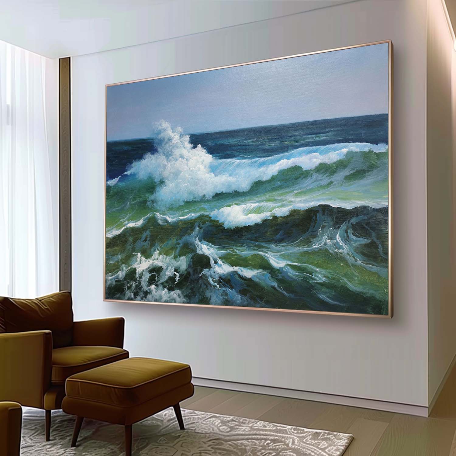 Large Dark Blue Sea Realistic Oil Paintings Blue Wave Realistic Wall Art Decor Realistic Canvas Art