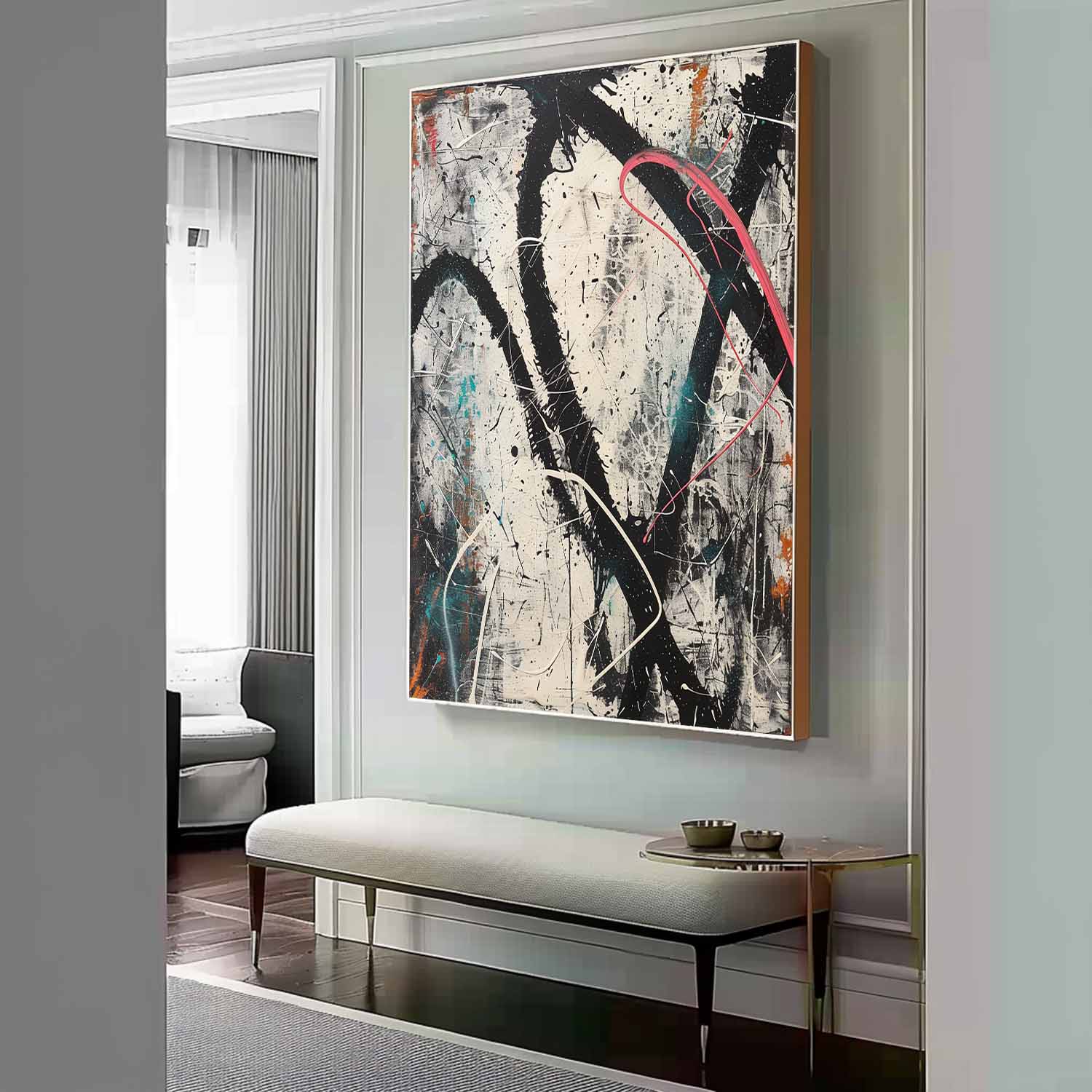 Large Black and White Pollock Wall Paintings for Sale Black and White Pollock Abstract Oil Painting on Canvas