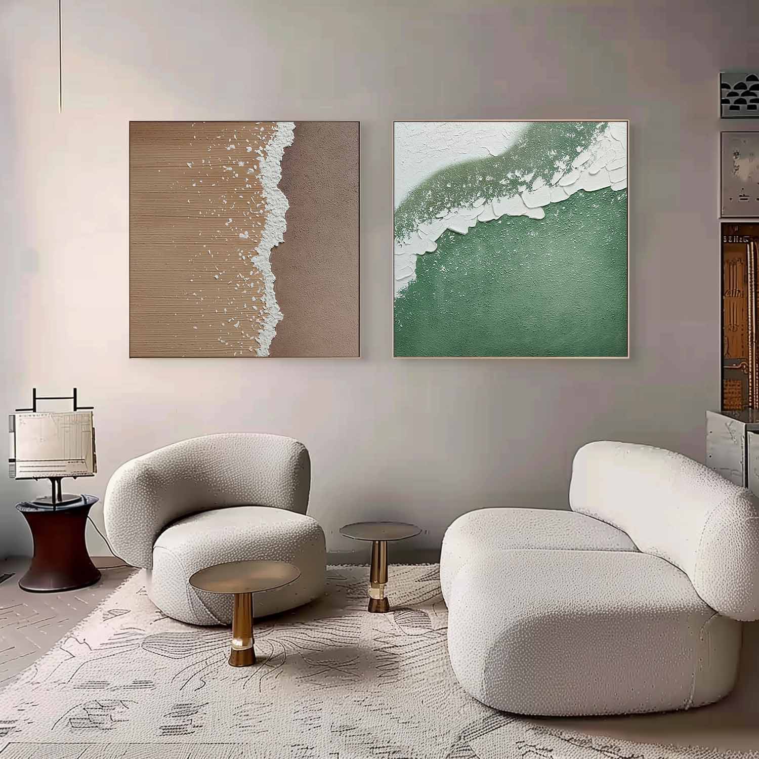 Large Coastal Beach Abstract Art Set of 2 Beach Texture Paintings Minimalist Wave Wall Art Set of 2