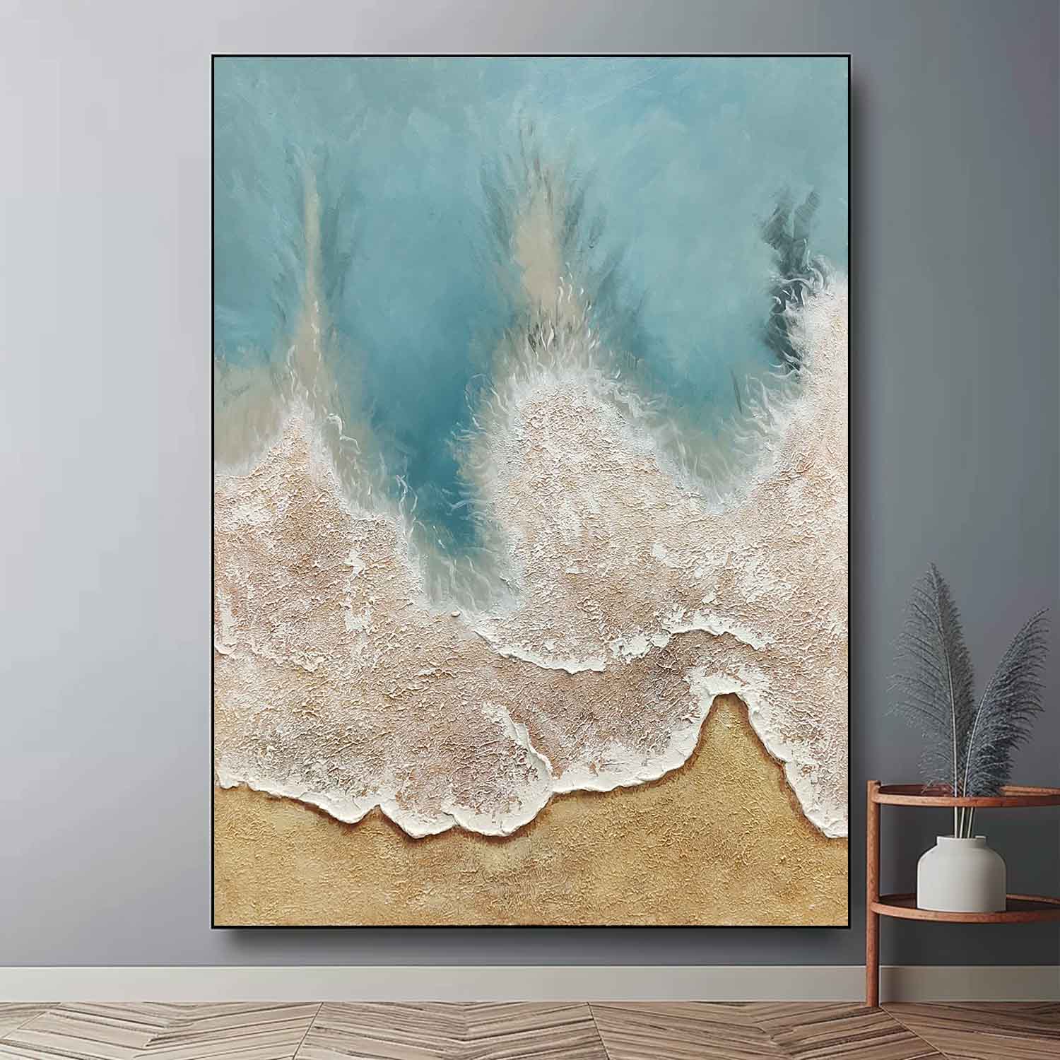 Large 3D Coastal Wall Painting Sea Heavy Textured Plaster Art Canvas Abstract Texture Art Wall Decor