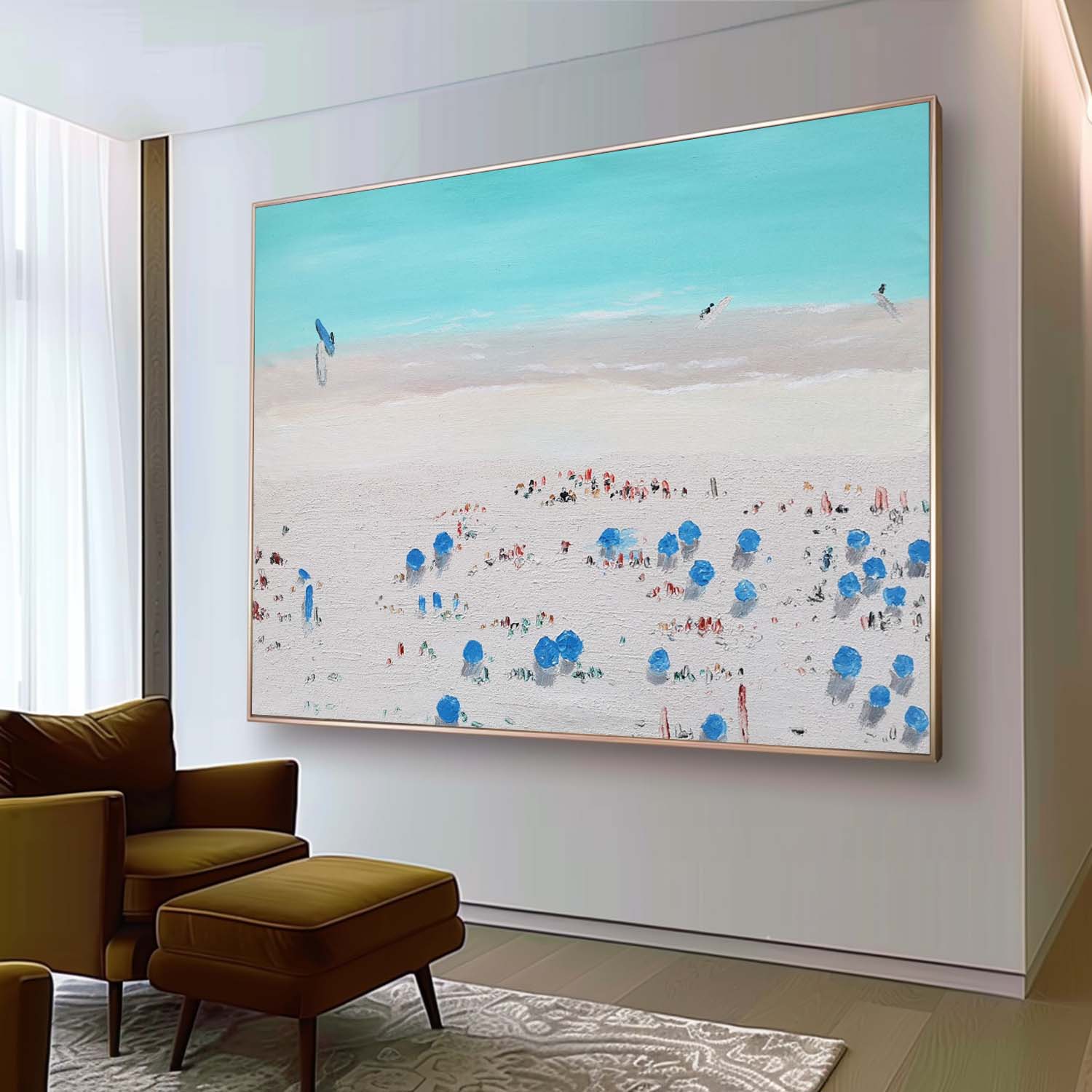 White Seaside Beach Abstract Art White Beach Minimalist Painting White and Blue Coast Art Wall Decor