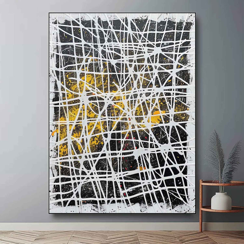 White and Black Abstract Textured Canvas Wall Art White and Black Abstract Pollock Oil Painting