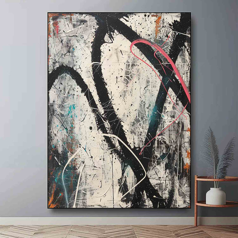 Large Black and White Pollock Wall Paintings for Sale Black and White Pollock Abstract Oil Painting on Canvas