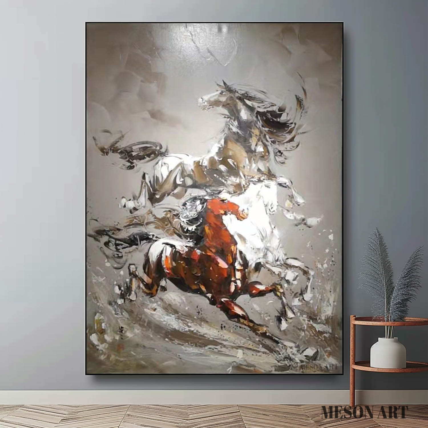 3 Horses Abstract and Realistic Oil Paintings Horse Canvas Abstract and Realistic Art Horse Wall Art Decoration