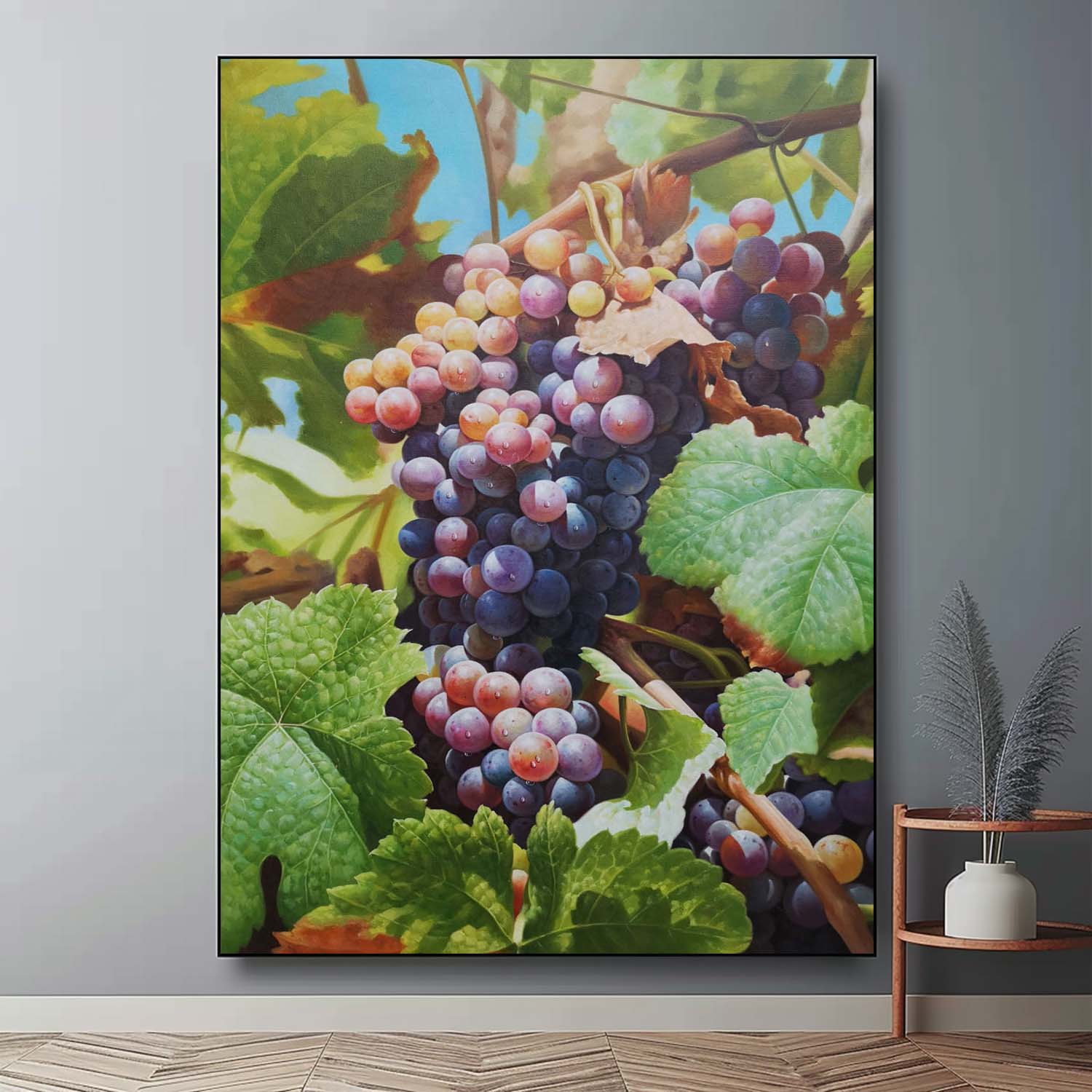 Large Hyperrealistic Grape Canvas Wall Art Realistic Grape Wall Painting Realistic Grape Scenery Mural Decoration