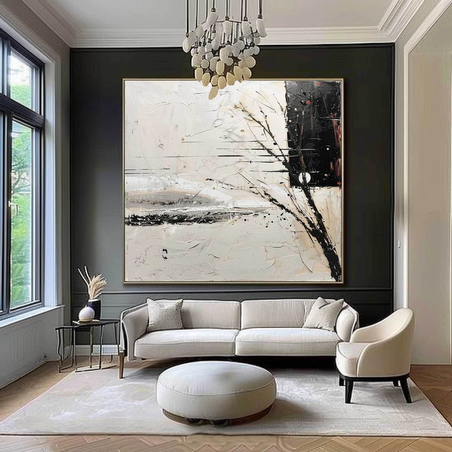 Wabi-Sabi Wall Art Gray and Black Abstract Art for Sale Gray and Black Minimalist Canvas Oil Painting