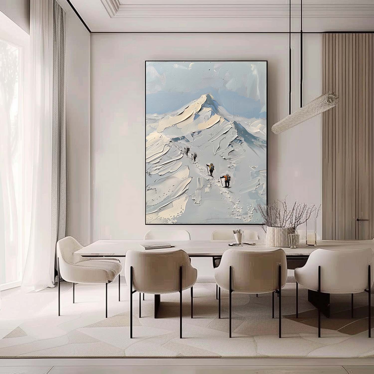 Mountaineer Canvas Wall Art Snow Mountain Landscape Oil Painting Snow Mountain Plaster Texture Painting