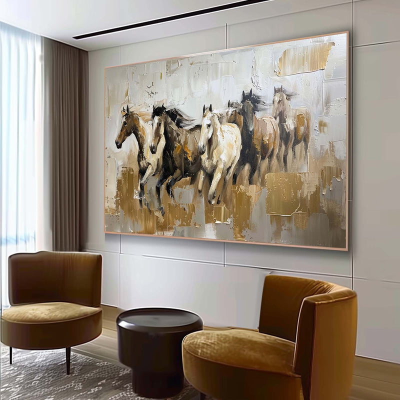 Large Horses Running on the Grassland Living Room Wall Decor Art Horses Running on the Grassland Oil Painting