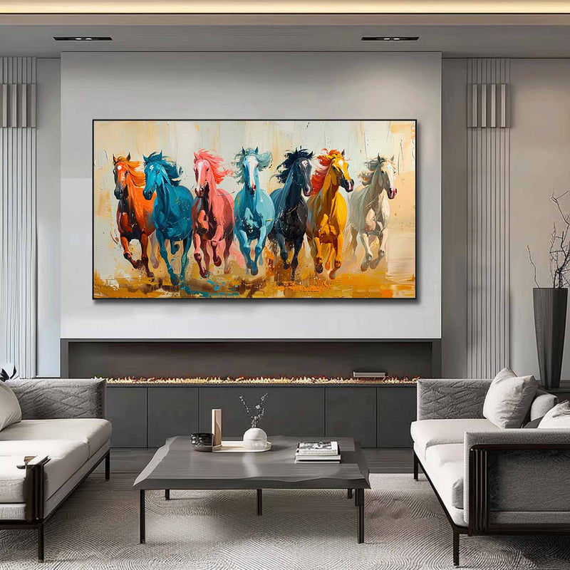 Large Colorful Running Horses Oil Painting Living Room Colorful Horses Canvas Wall Art for Sale