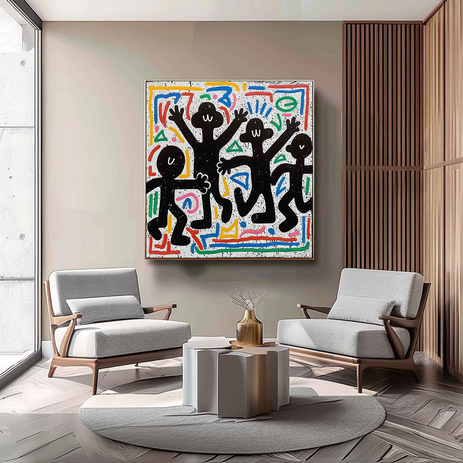 Special Family Gifts Colorful Family of Four Abstract Art Keith Haring Style Abstract Art for Sale